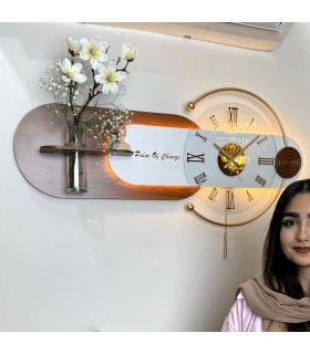 ساعت دیواری چوبی با شلف و گلدان طرح آتوسا